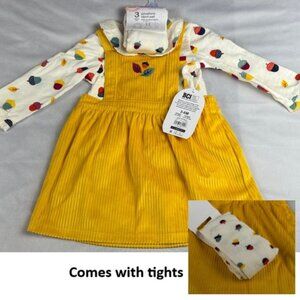 Wonder Nation 3 Pc Set: Jumpsuit Dress, Long Sleeved T-shirt, Tights Girls 3-6Mo